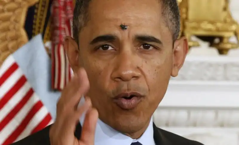 OBAMA CON UNA MOSCA SULLA FRONTE