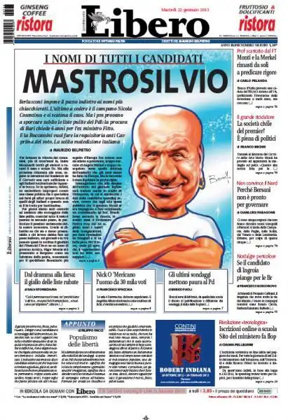 PRIMA PAGINA DI _LIBERO_ - 22 GENNAIO 2013