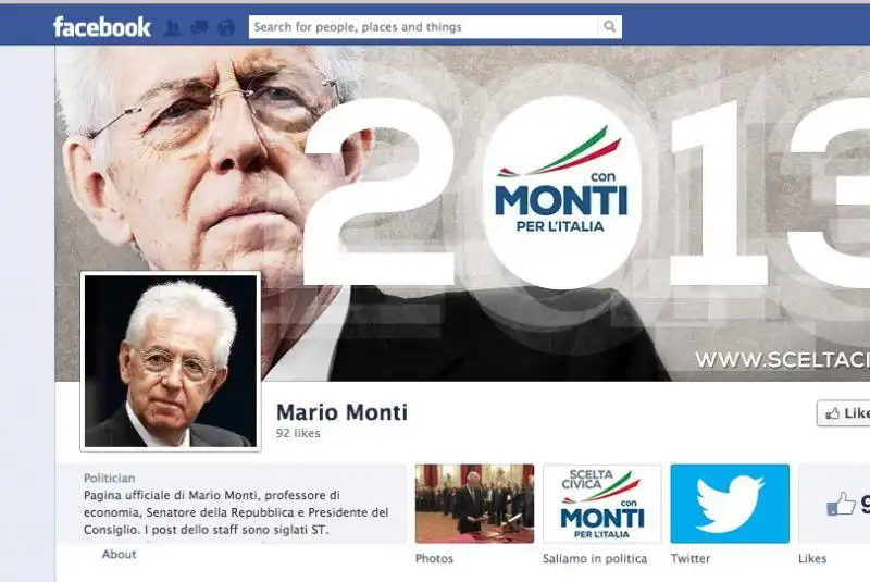 IL PROFILO DI MARIO MONTI SU FACEBOOK