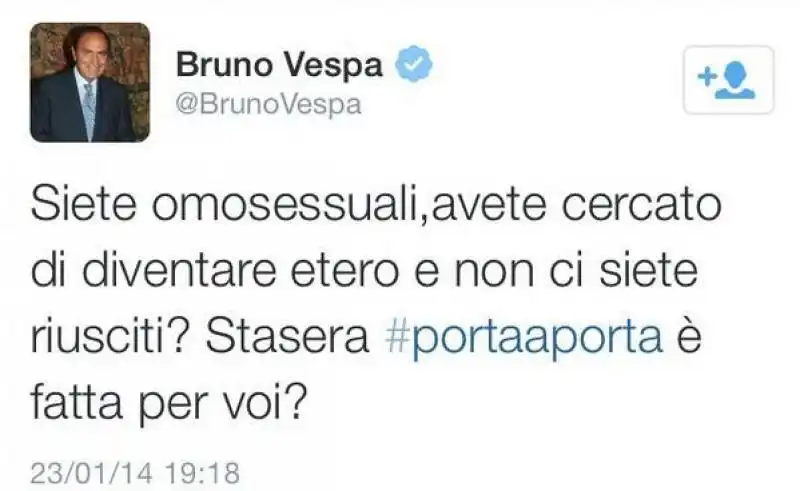 bruno vespa tweet su gay ed etero 