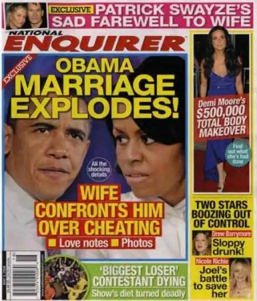 COPERTINA DEL NATIONAL ENQUIRER SULLA CRISI TRA OBAMA E MICHELLE 