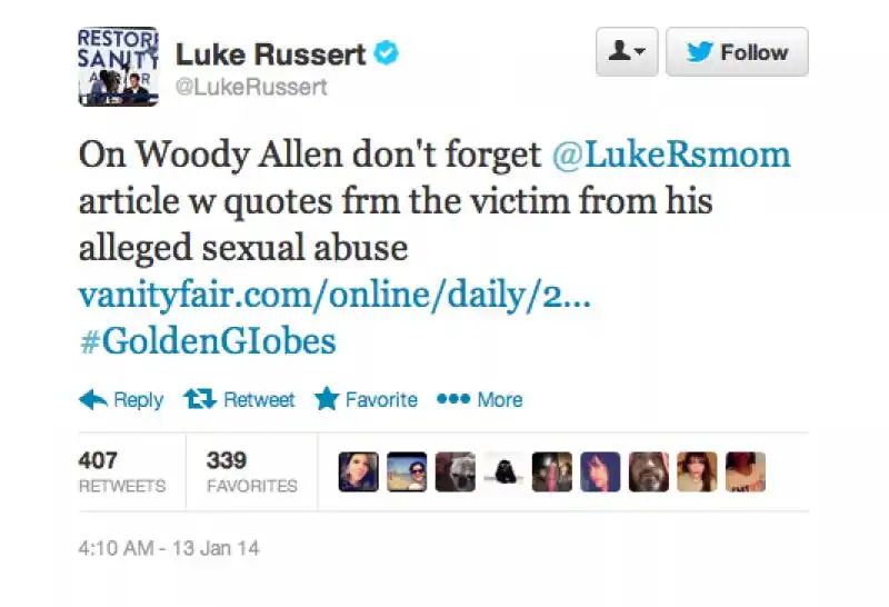 LUKE RUSSERT SU WOODY ALLEN MOLESTATORE DI MINORENNI 