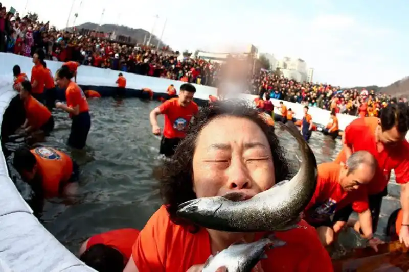 Pesca al festival del ghiaccio di Hwacheon gun Corea del Sud 