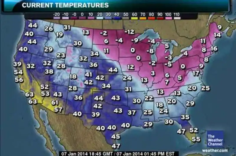 Le temperature artiche di ieri in Usa 