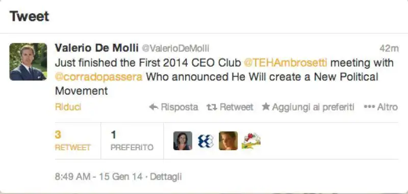 TWEET DI VALERIO DE MOLLI SUL PARTITO DI PASSERA