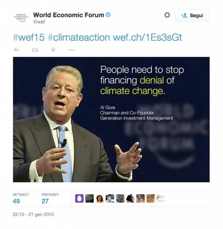 al gore a parlare di riscaldamento globale a davos