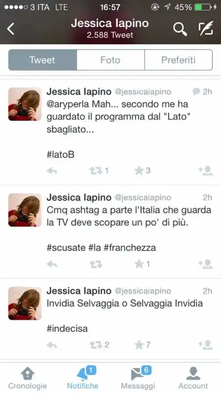 TWEET DI JESSICA IAPINO 