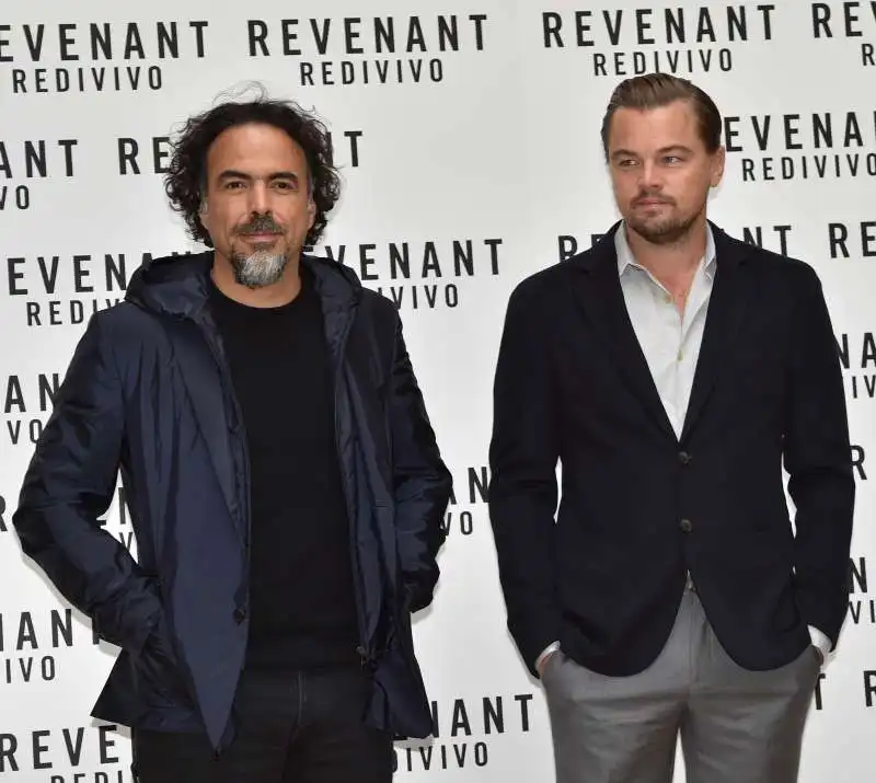 alejandro g. inarritu e leonardo di caprio al photo call 