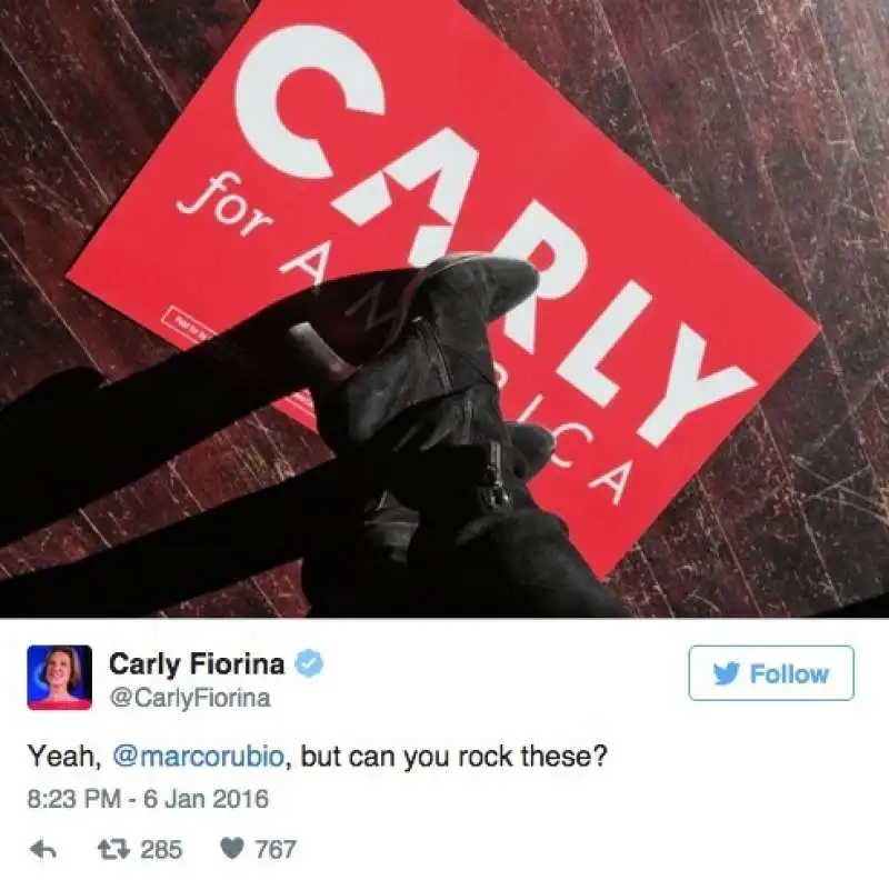 carly fiorina prende per il culo gli stivali di marco rubio