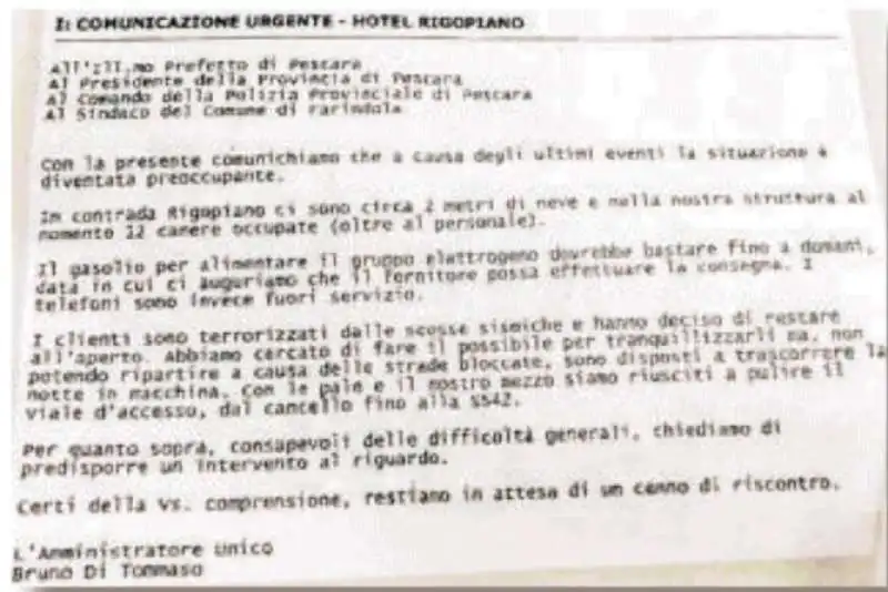 MAIL INVIATA DALL HOTEL RIGOPIANO