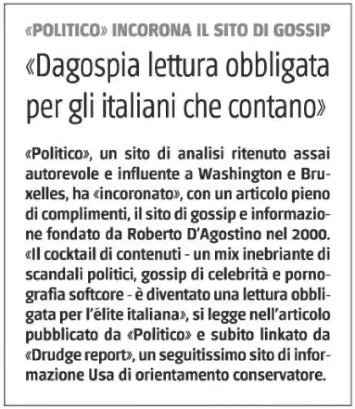 DAGOSPIA LETTURA OBBLIGATA - DA IL GIORNALE