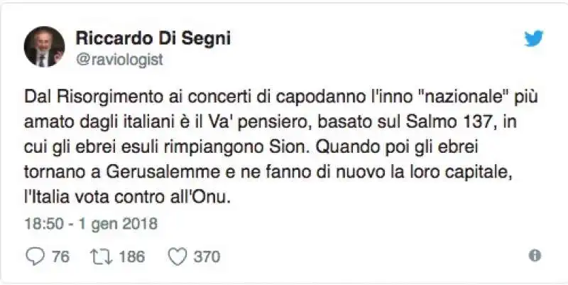 RICCARDO DI SEGNI CONTRO L ITALIA PER IL NO A GERUSALEMME CAPITALE DI ISRAELE