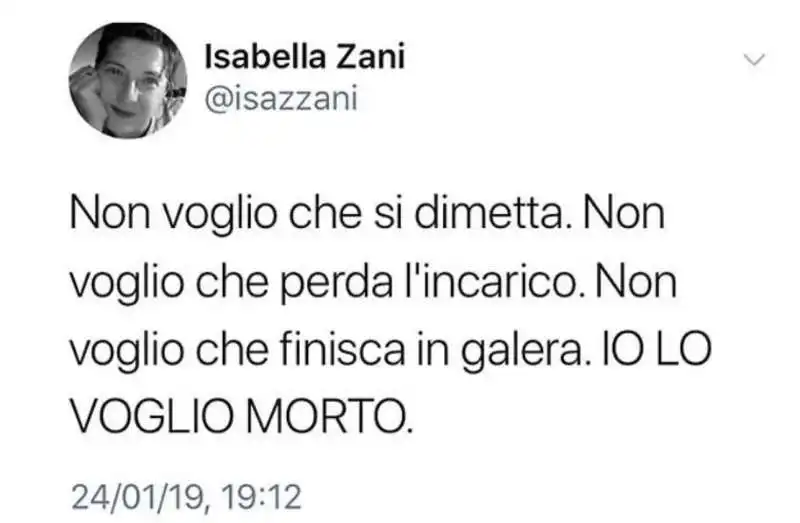 ISABELLA ZANI AUGURA LA MORTE A SALVINI