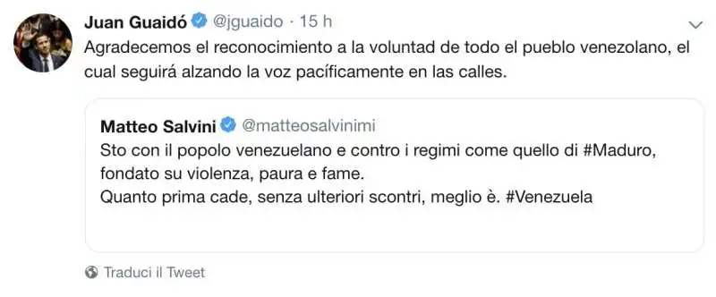 JUAN GUAIDO' RETWITTA SALVINI