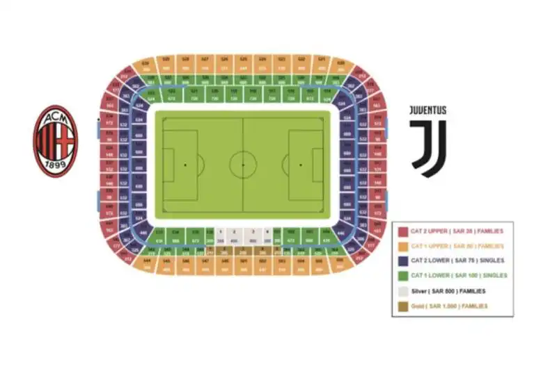 SUPERCOPPA A JEDDAH - I SETTORI VERDE E VIOLA SONO DESTINATI AGLI UOMINI