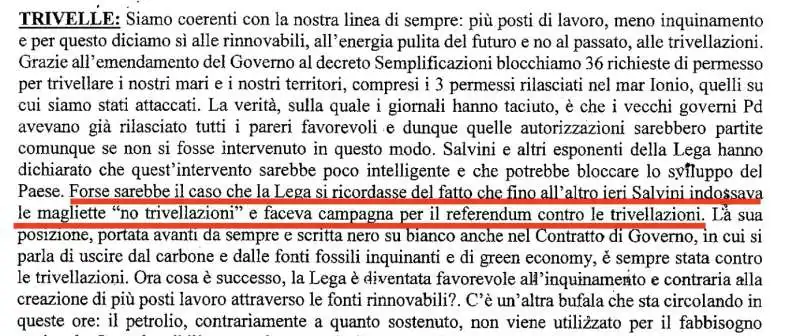 VADEMECUM DI CASALINO AI PARLAMENTARI GRILLINI: SULLE TRIVELLE RICORDARE CHE SALVINI FACEVA CAMPAGNA PER IL NO