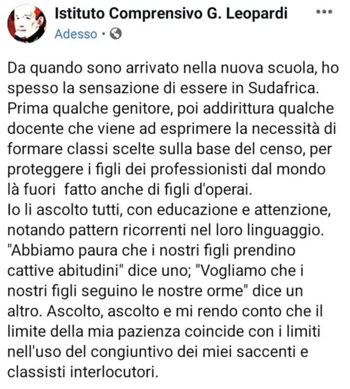 il post del preside dell'istituto comprensivo giacomo leopardi sant'antimo   napoli