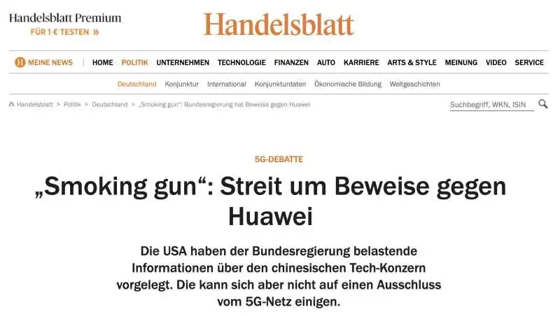 L'ARTICOLO DI HANDELSBLATT SU HUAWEI E I RAPPORTI CON LE SPIE CINESI