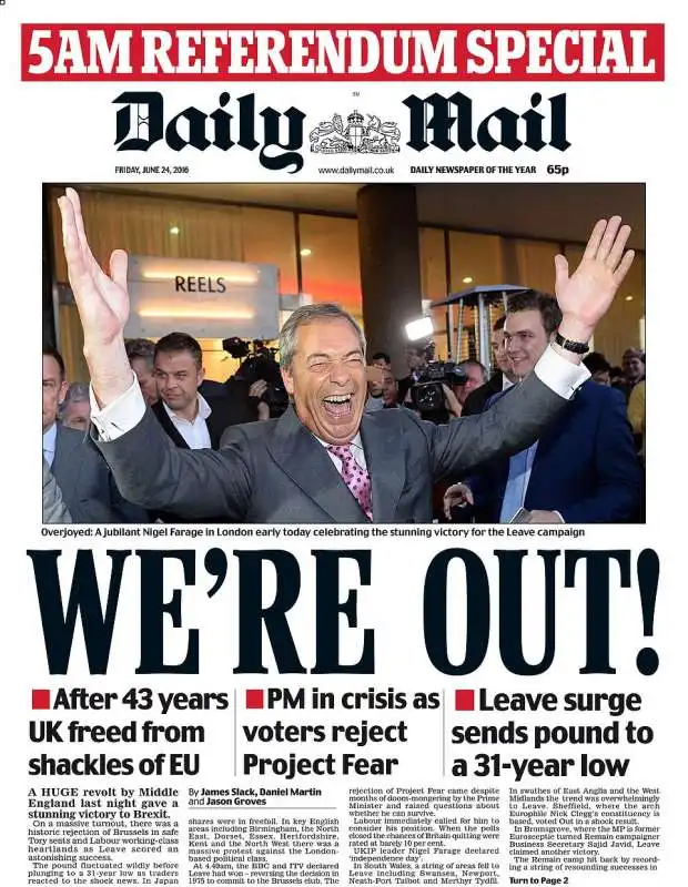 la prima pagina del daily mail dopo la brexit