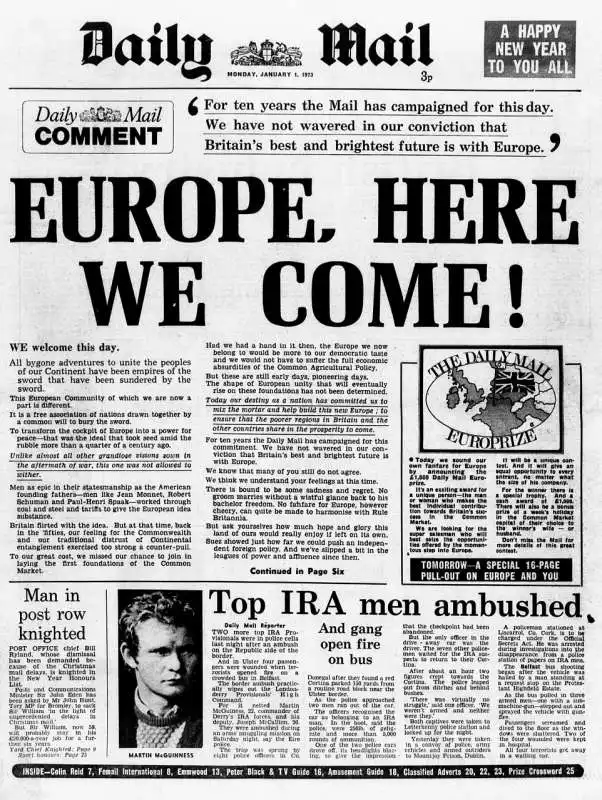 la prima pagina del daily mail nel 1973