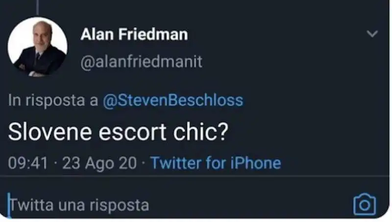 alan friedman su twitter da' della escort a melania trump 