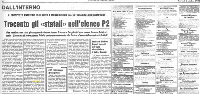 Corriere della sera  - articolo sulla P2