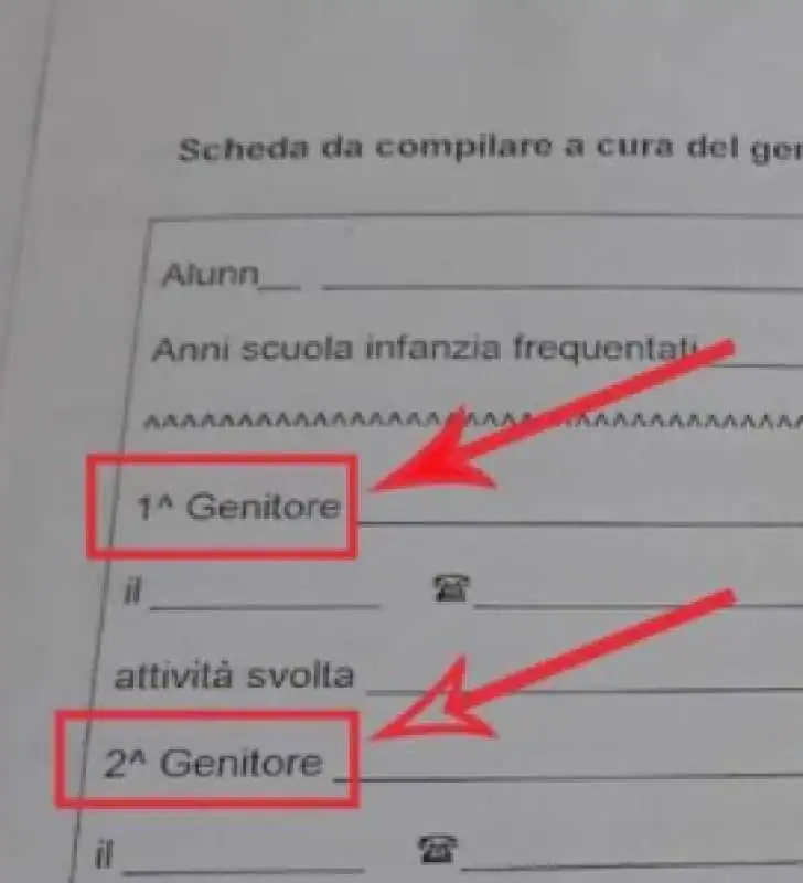 esempio di modulo scolastico con genitore 1 e 2