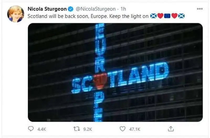 IL TWEET PRO EUROPA DI NICOLA STURGEON DOPO LA BREXIT 