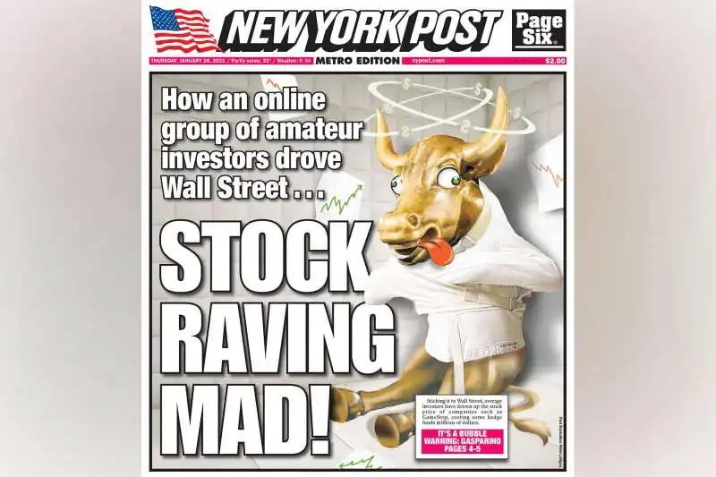 la copertina del new york post sul rally di gamestop 