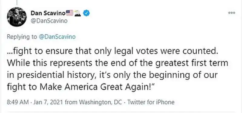 la dichiarazione di trump pubblicata su twitter da dan scavino 1