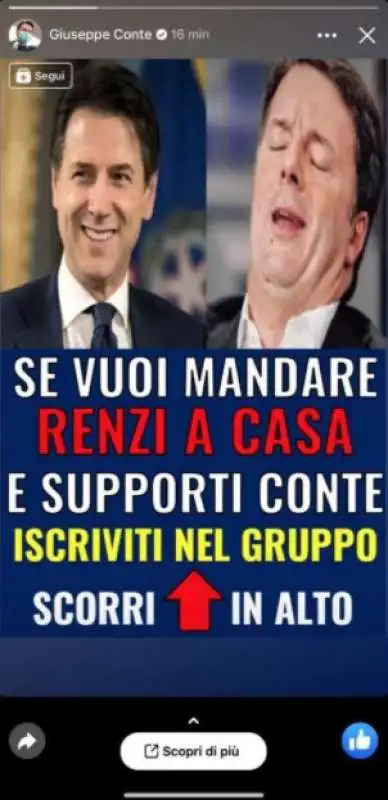 LA STORIA CONTRO RENZI PUBBLICATA NEL PROFILO UFFICIALE DI GIUSEPPE CONTE