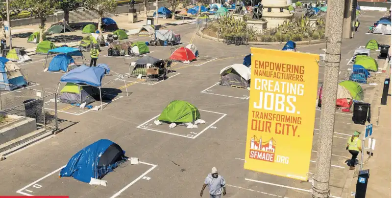 tende per il distanziamento sociale dei senzatetto san francisco