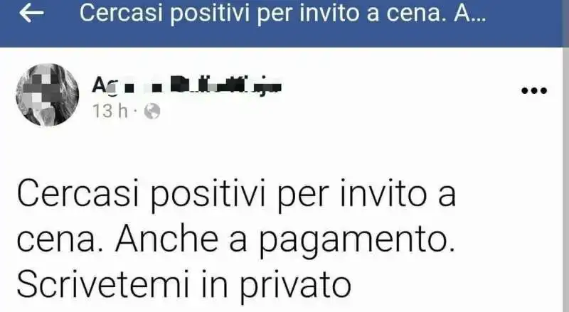 IL POST DELLA NO VAX DI LAMON IN CERCA DI POSITIVI PER LA CENA