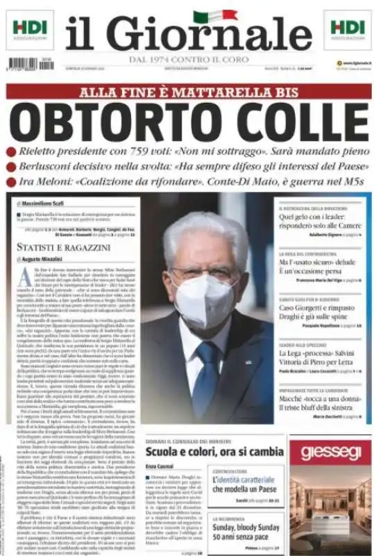 mattarella bis   prima pagina il giornale 