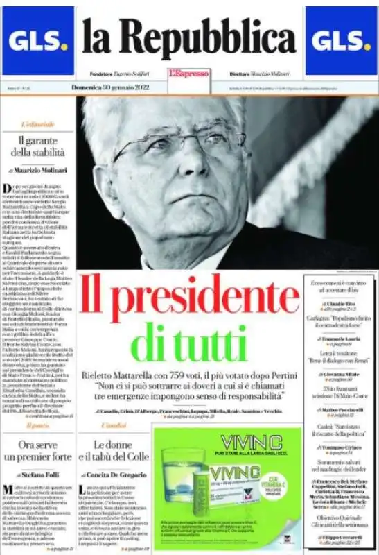 mattarella bis   prima pagina la repubblica