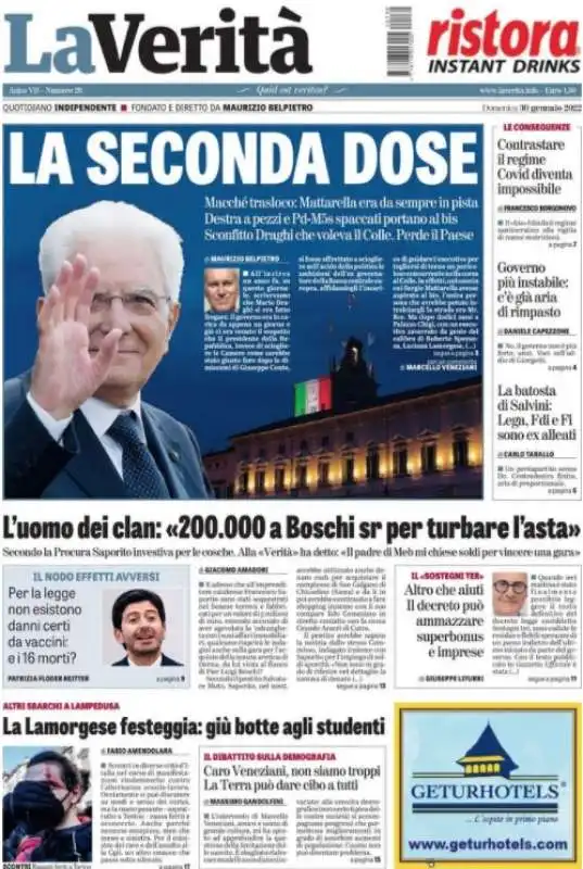 mattarella bis   prima pagina la verita