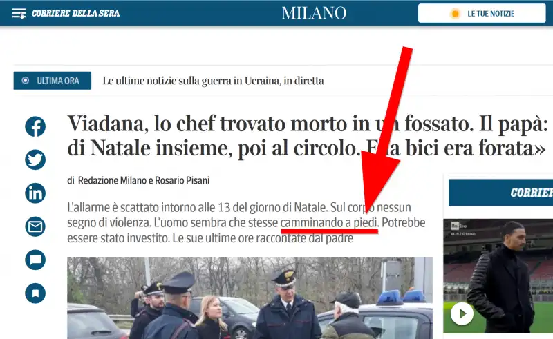 Corriere della Sera, camminava a piedi