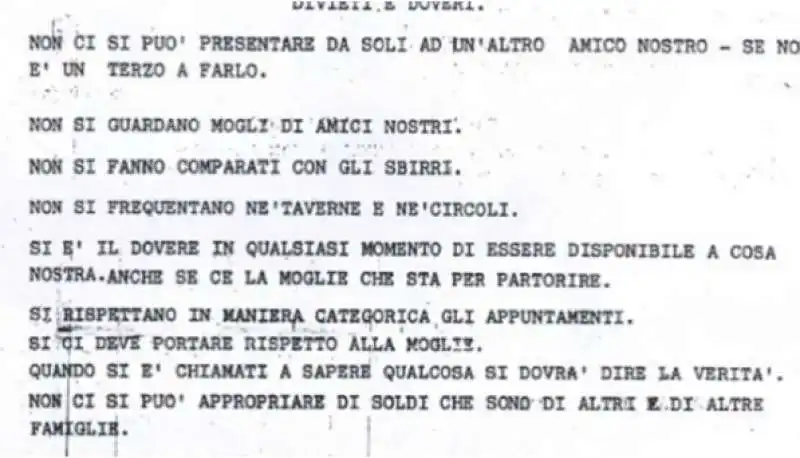 IL DECALOGO DEL BUON MAFIOSO DI SALVATORE LO PICCOLO