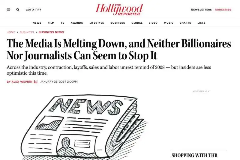 IL COLLASSO DEL GIORNALISMO SECONDO HOLLYWOOD REPORTER 