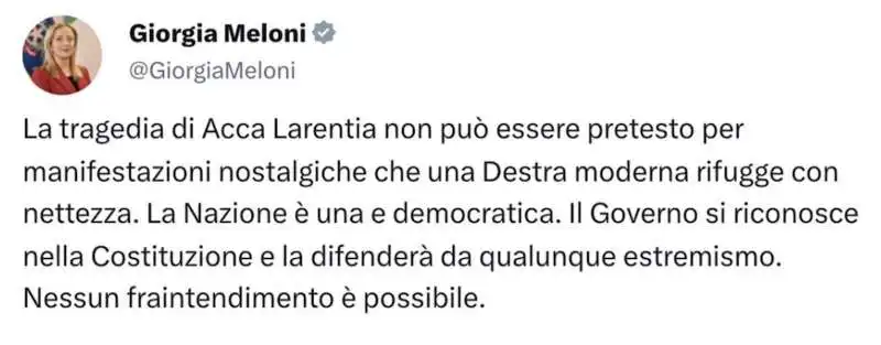 IL FINTO TWEET DI GIORGIA MELONI SU ACCA LARENTIA