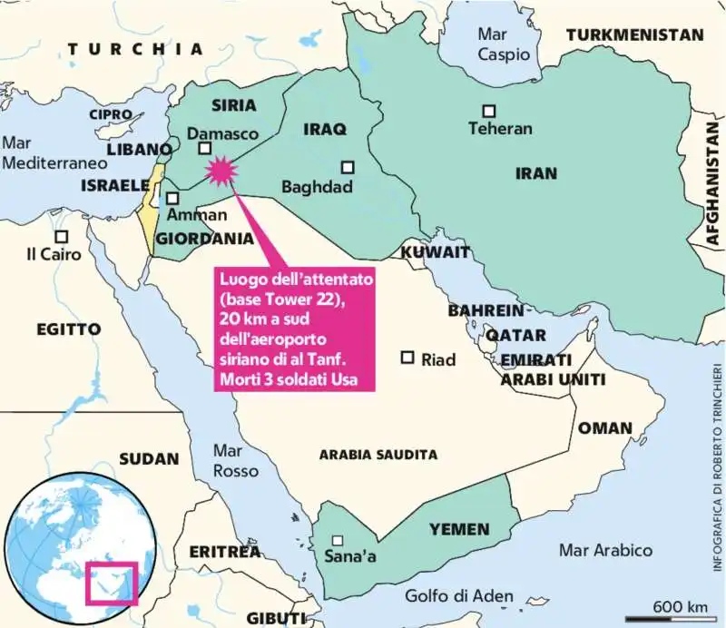 LA BASE AMERICANA TOWER 22 AL TANF, AL CONFINE TRA GIORDANIA E SIRIA, COLPITA DA UN ATTENTATO