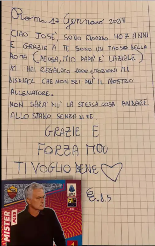 la lettera di un bambino di 7 anni a mourinho 