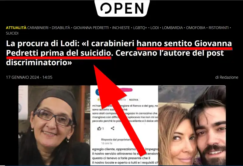 open, sentita prima del suicidio