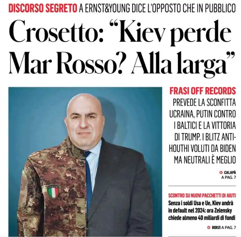 PRIMA PAGINA DEL FATTO QUOTIDIANO SU GUIDO CROSETTO 