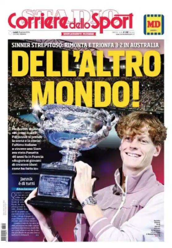 sinner prima pagina corriere dello sport