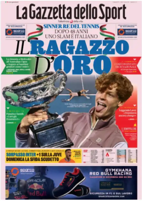 sinner prima pagina la gazzetta dello sport