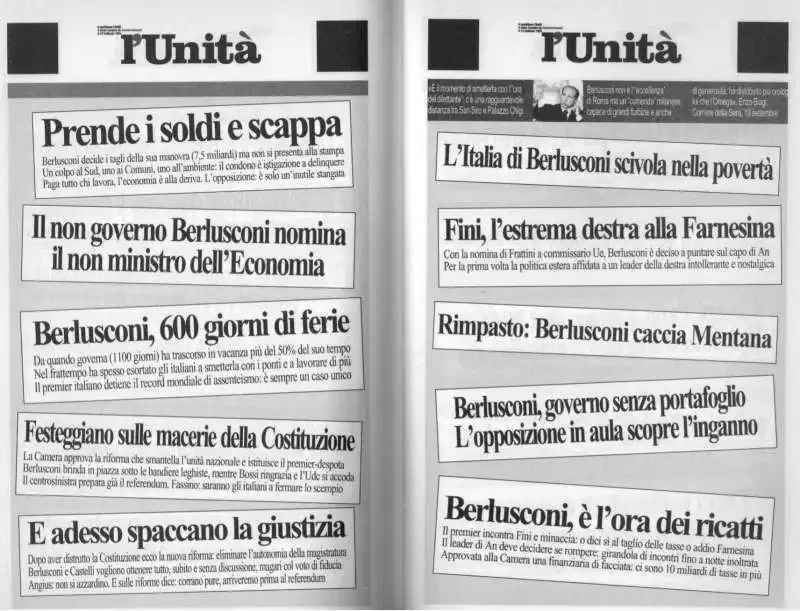 TITOLI DELL UNITA CONTRO BERLUSCONI - DA BERLUSCONI TI ODIO DI LUCA DALESSANDRO    