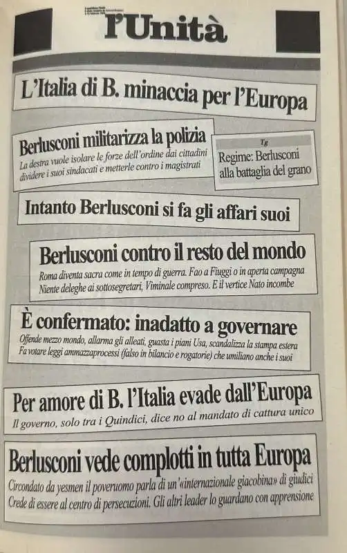 TITOLI DELL UNITA CONTRO BERLUSCONI - DA BERLUSCONI TI ODIO DI LUCA DALESSANDRO 