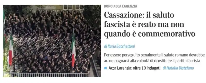 titolo del corriere  sulla sentenza della cassazione sul saluto romano 