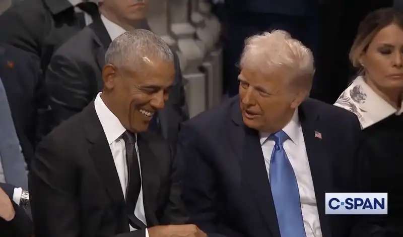 barack obama e donald trump ai funerali di jimmy carter